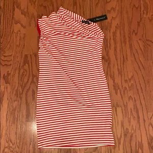 Red and White One Shoulder Tube Dress, Small